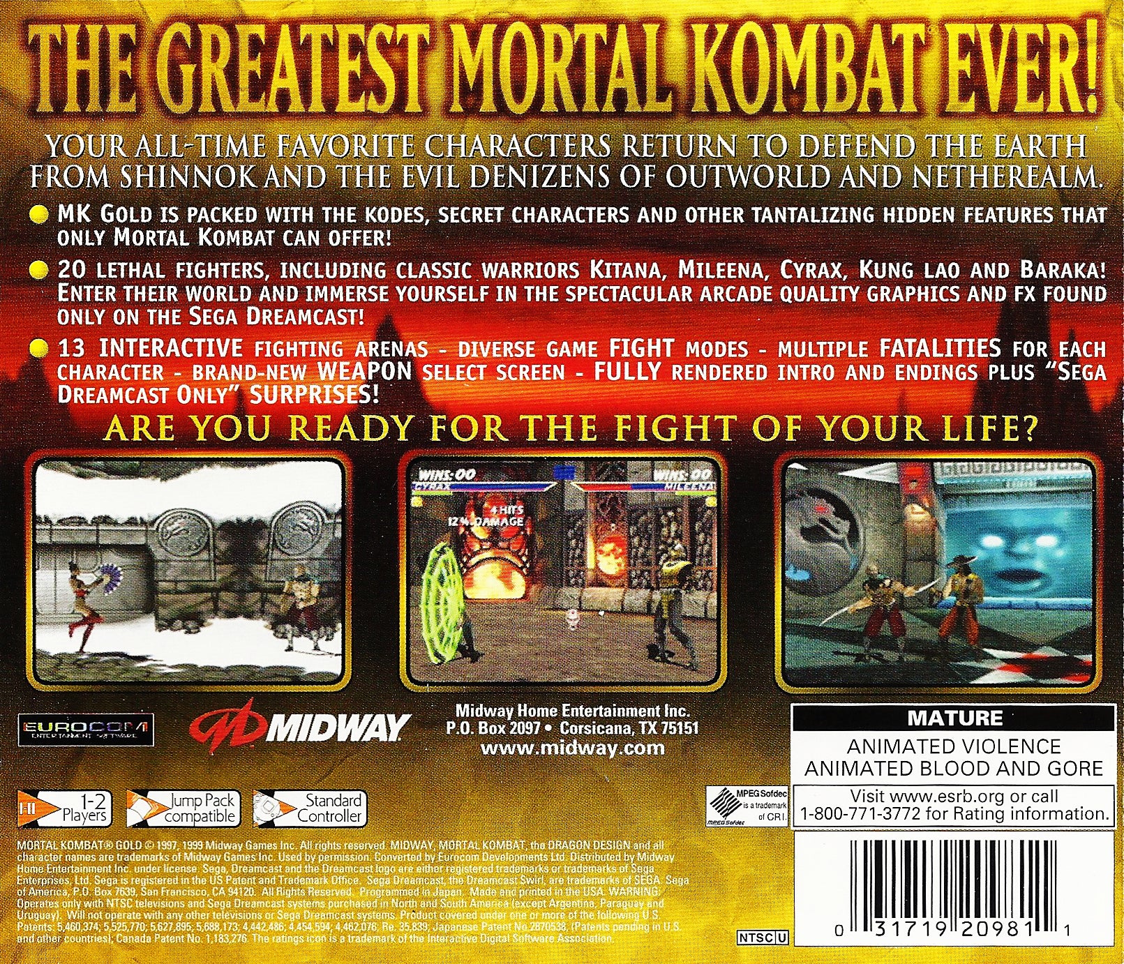 Mortal Kombat Gold DreamCast - Video Game - Used - CaveGamers - Image 2