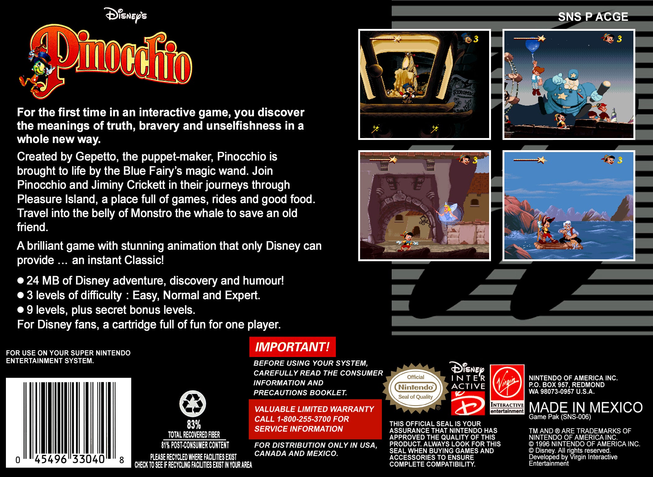 Pinocchio SNES - Video Game - Used - CaveGamers - Image 2