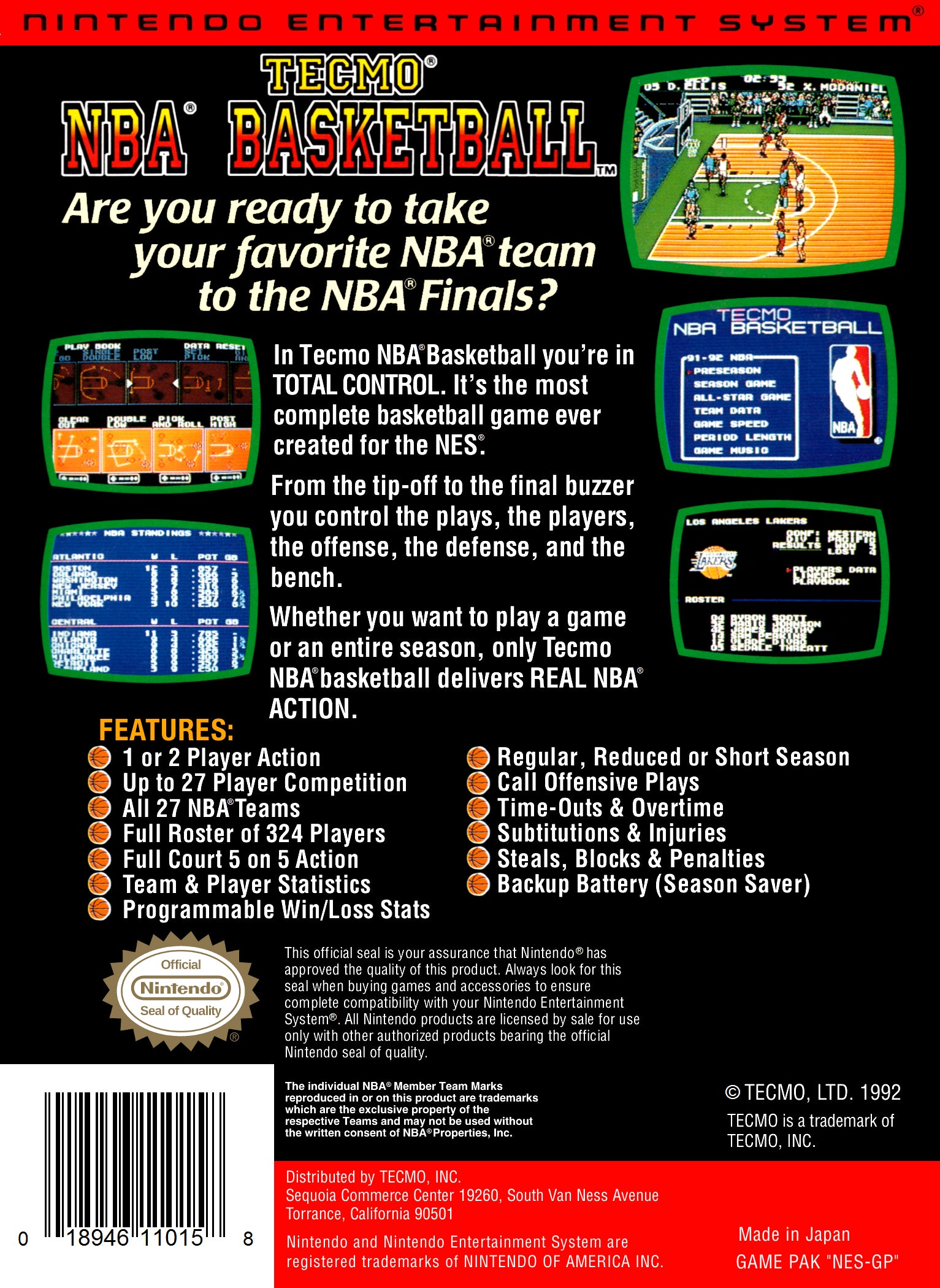 Tecmo NBA Basketball NES - Video Game - Used - CaveGamers - Image 2