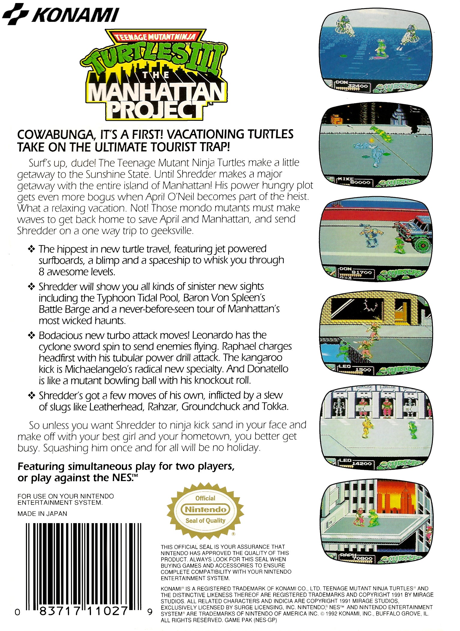 Teenage Mutant Ninja Turtles III The Manhattan Project NES - Video Game - Used - CaveGamers - Image 2