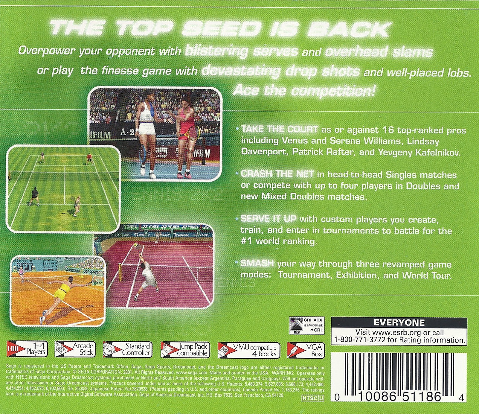 Tennis 2K2 DreamCast - Video Game - Used - CaveGamers - Image 2