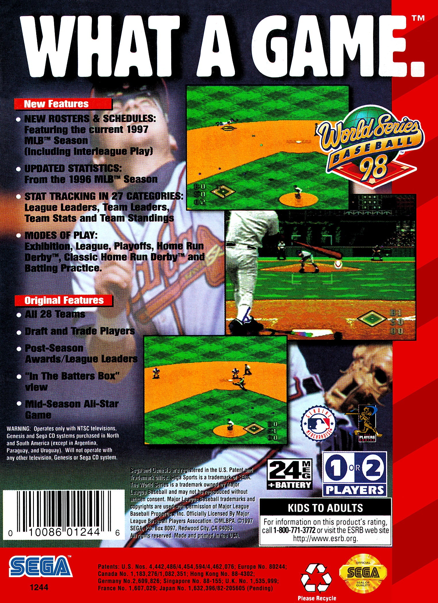 World Series Baseball 98 Genesis - Video Game - Used - CaveGamers - Image 2