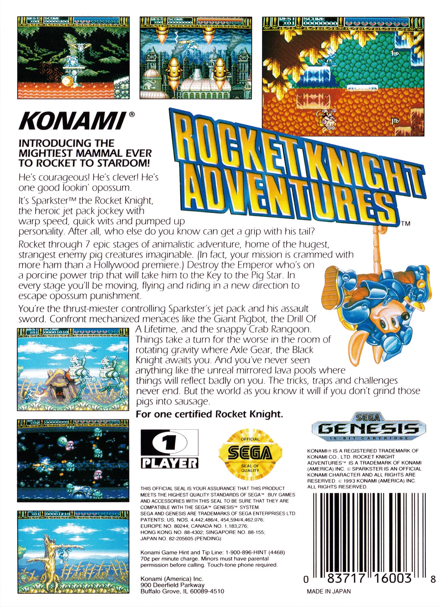 Rocket Knight Adventures Genesis - Video Game - Used - CaveGamers - Image 2