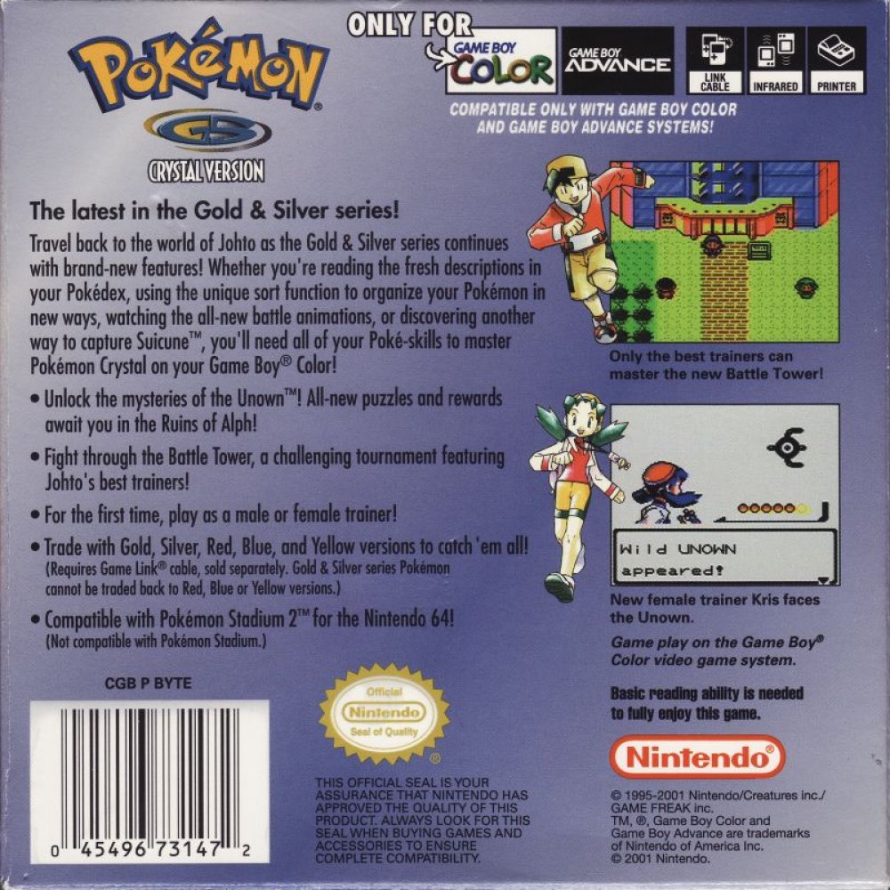 Pokemon Crystal Version Game Boy Color - Video Game - Used - CaveGamers - Image 2