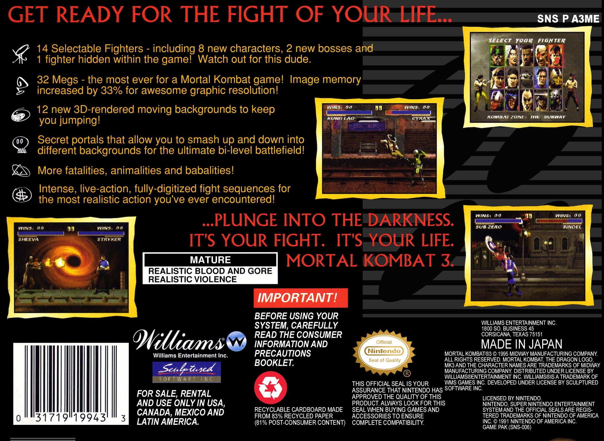 Mortal Kombat 3 SNES - Video Game - Used - CaveGamers - Image 2