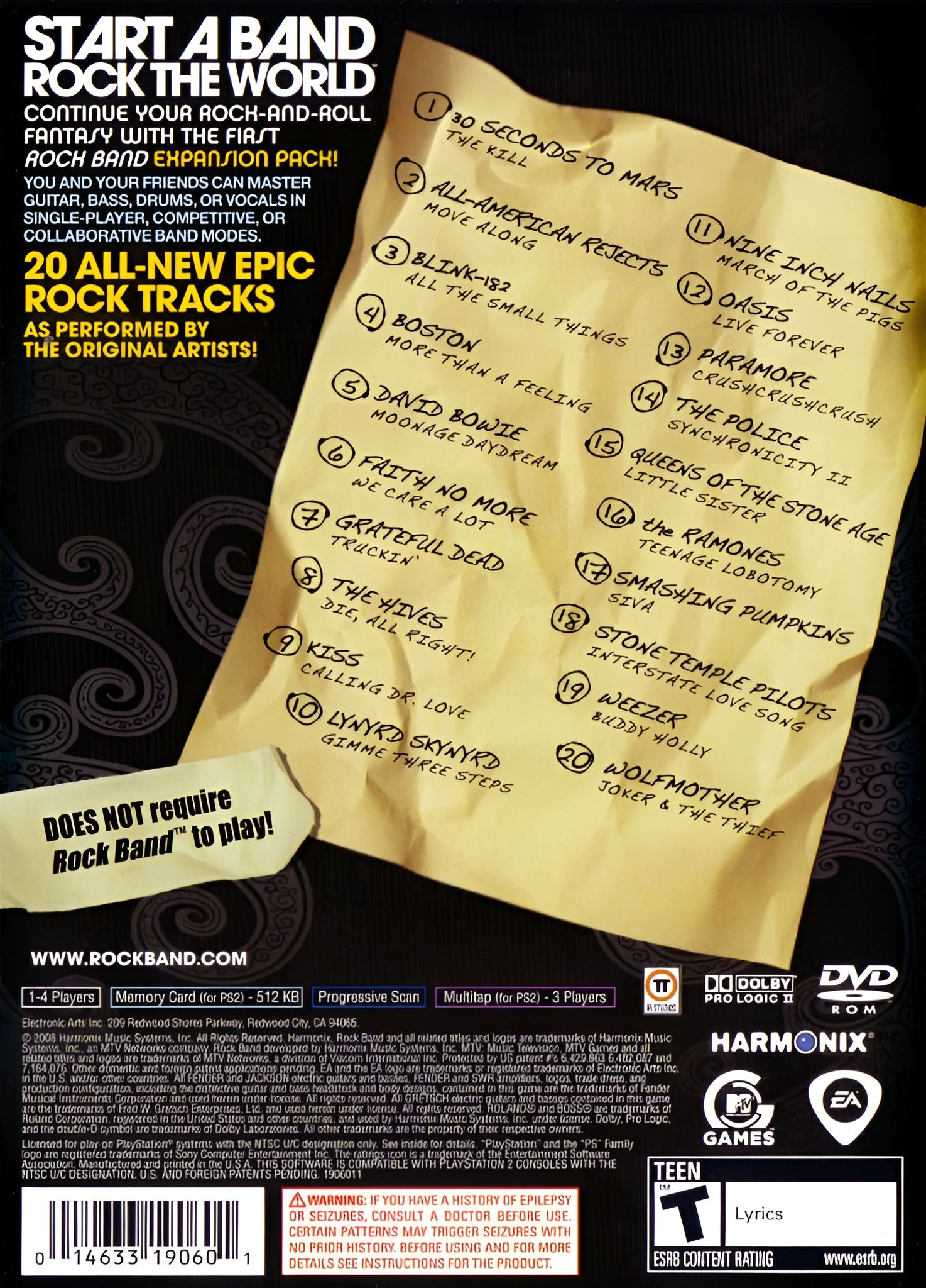 Rock Band Track Pack Volume 1 PS2 - Video Game - Used - CaveGamers - Image 2