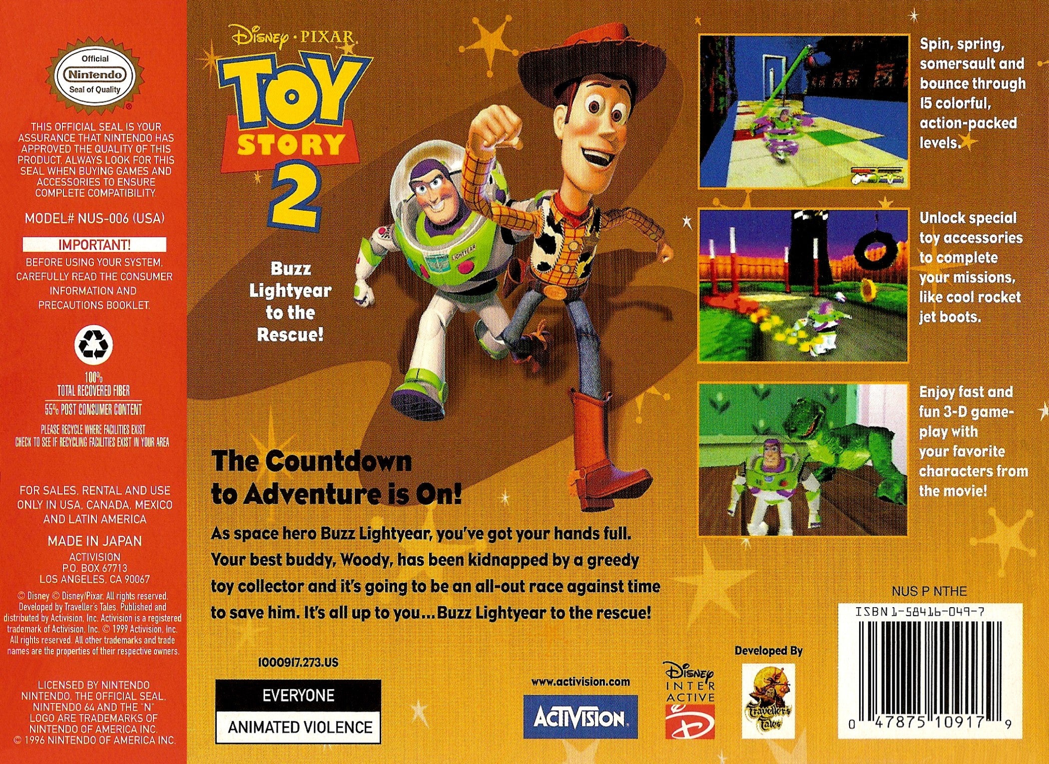 Toy Story 2 N64 - Video Game - Used - CaveGamers - Image 2