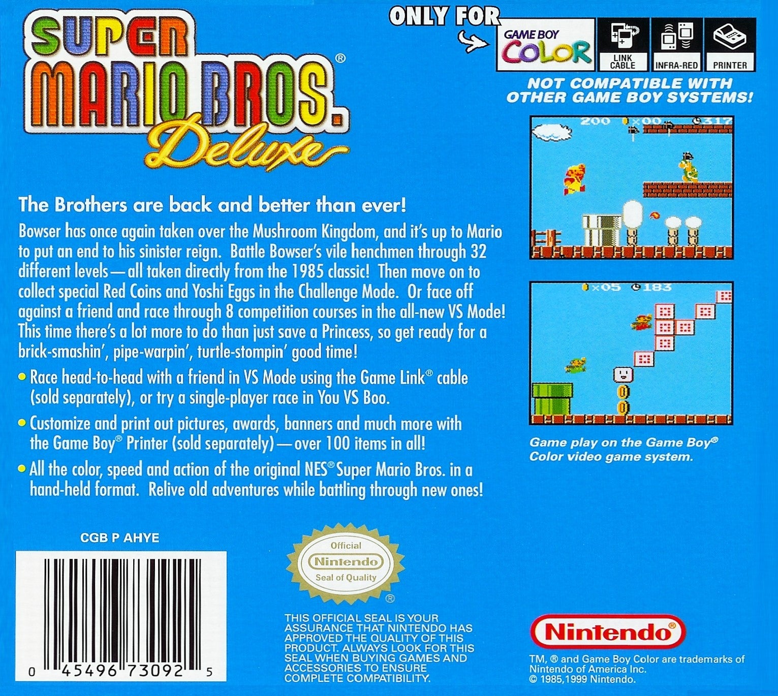 Super Mario Bros. Deluxe Game Boy Color - Video Game - Used - CaveGamers - Image 2
