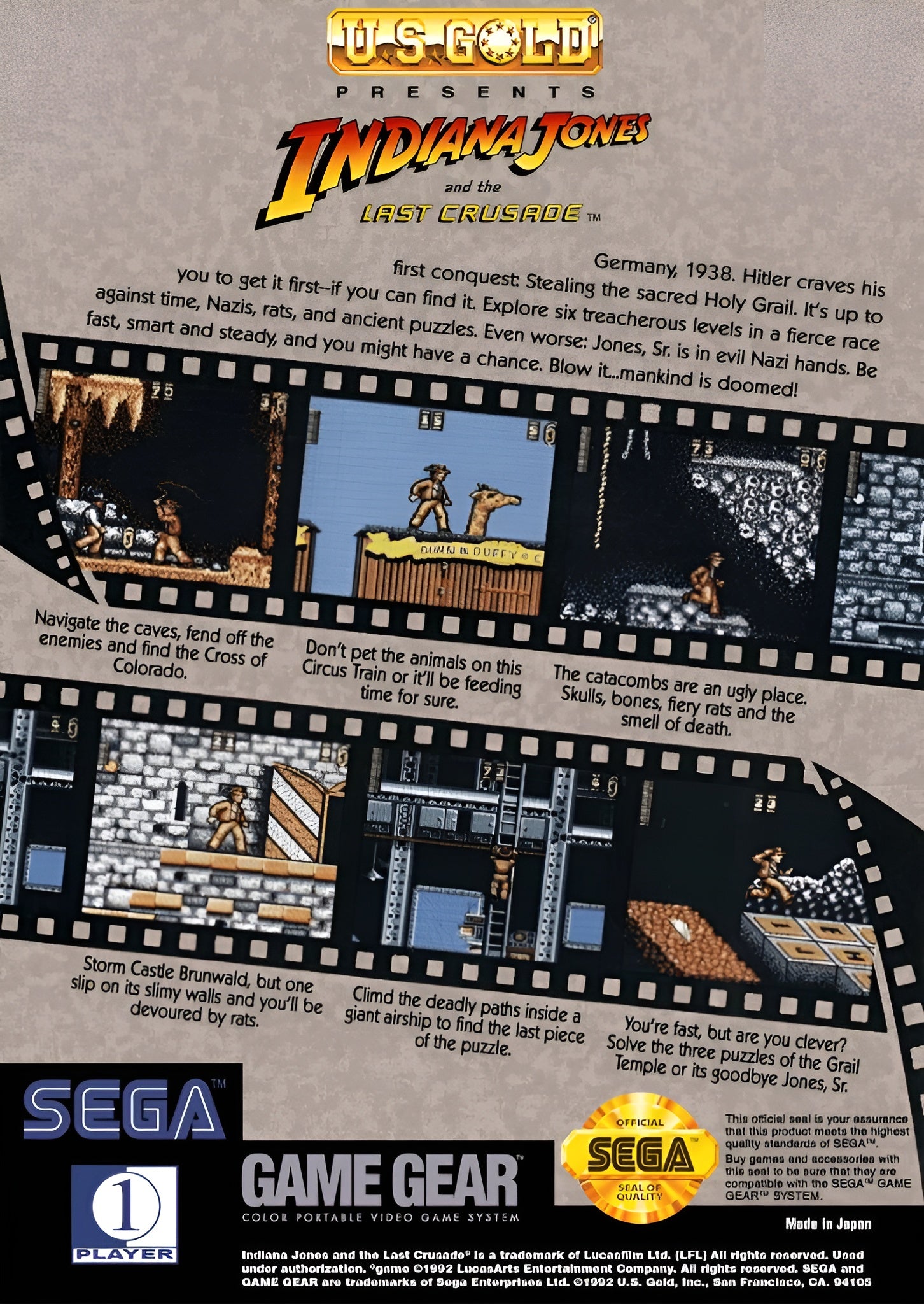 Indiana Jones and the Last Crusade GameGear - Video Game - Used - CaveGamers - Image 2