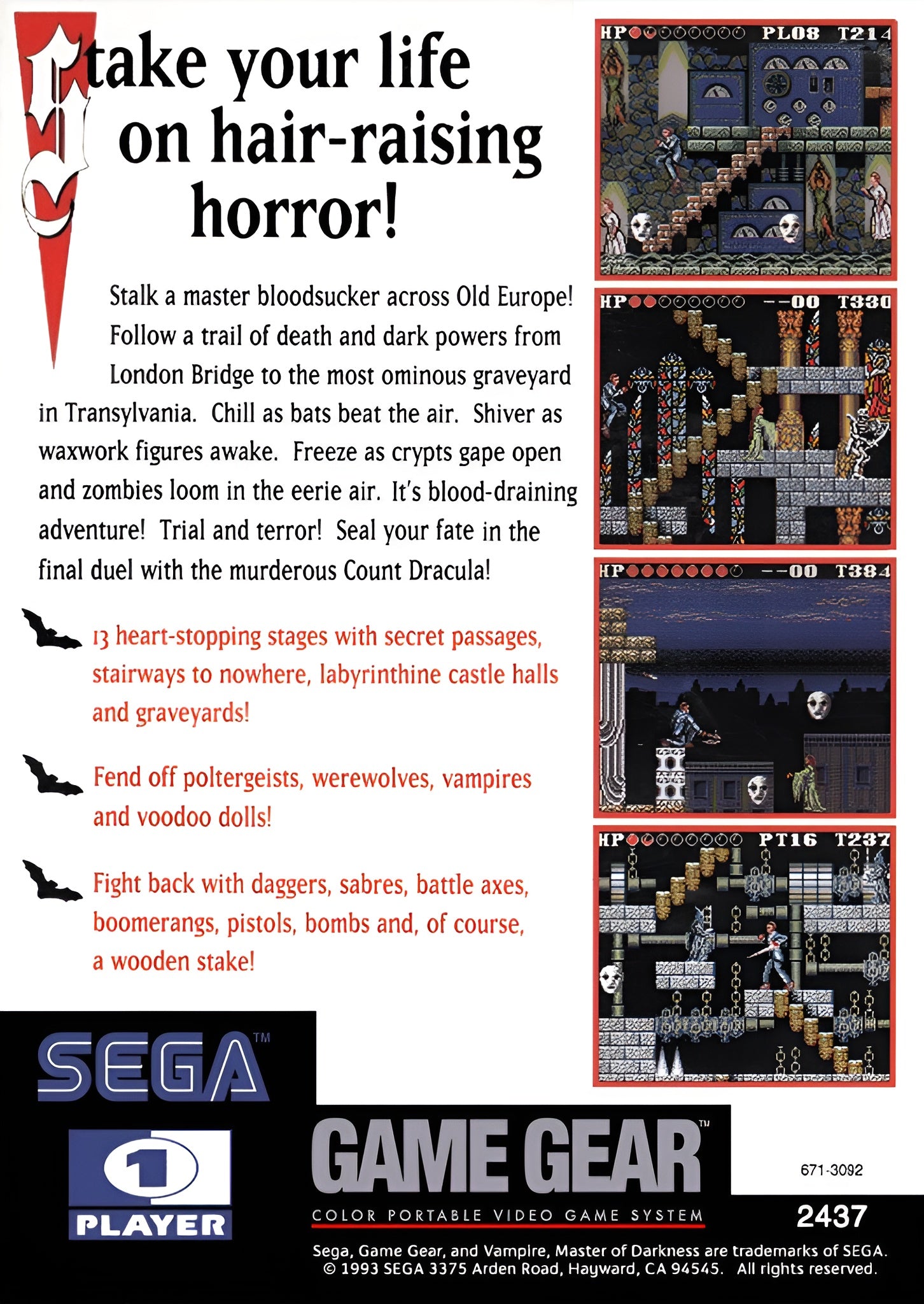 Vampire Master of Darkness GameGear - Video Game - Used - CaveGamers - Image 2