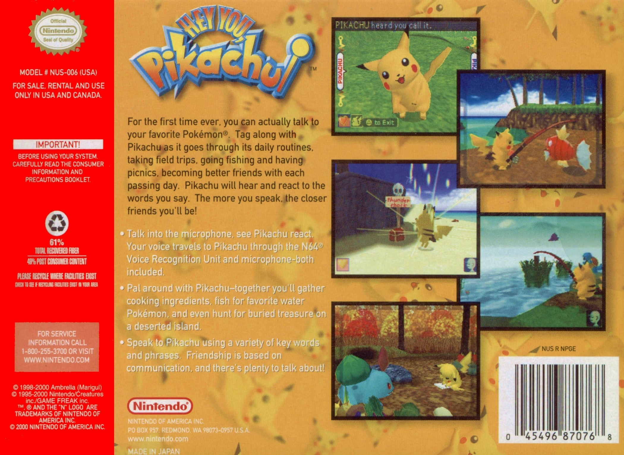 Hey You, Pikachu! N64 - Video Game - Used - CaveGamers - Image 2
