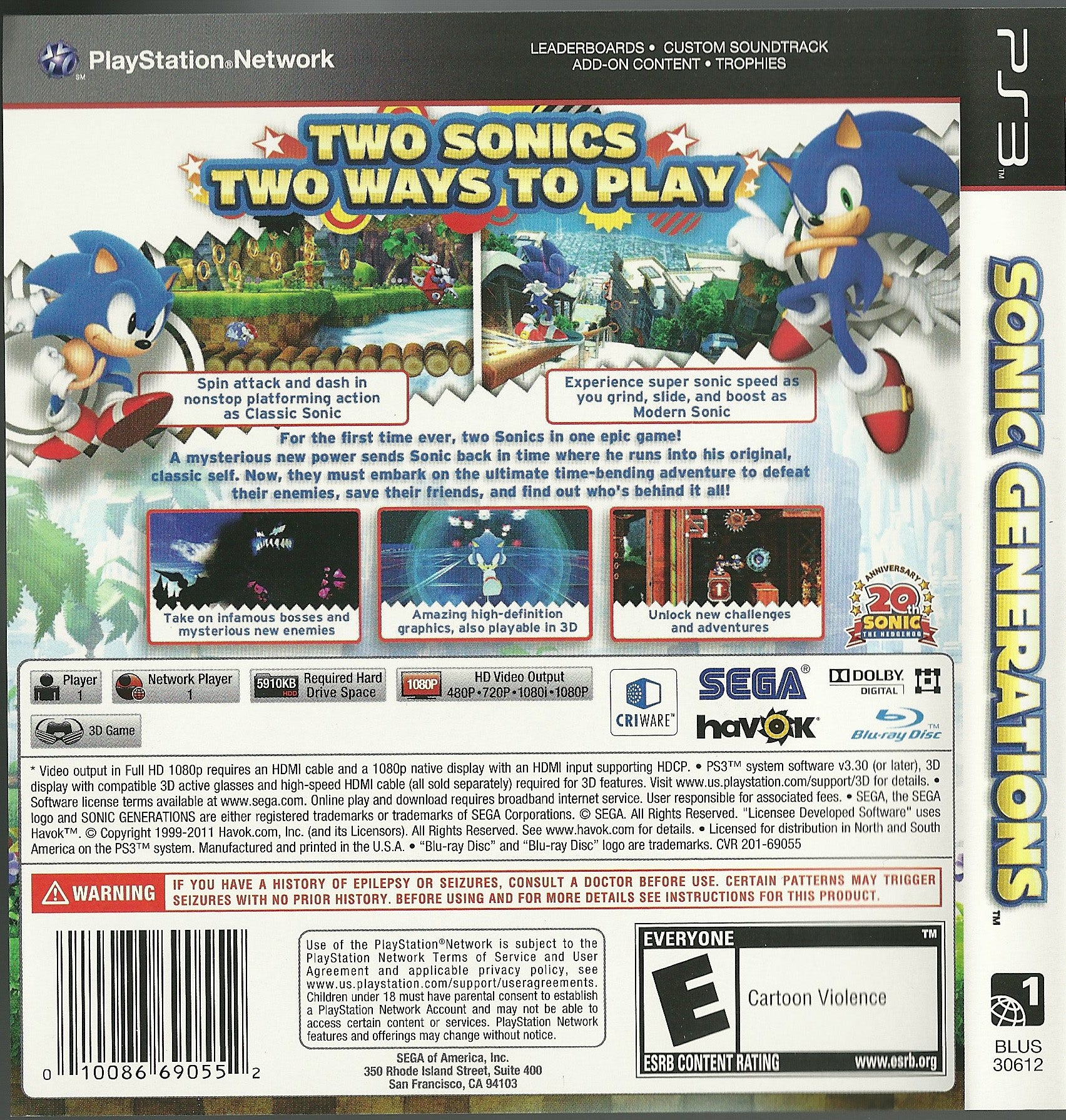Sonic Generations PS3 - Video Game - Used - CaveGamers - Image 2