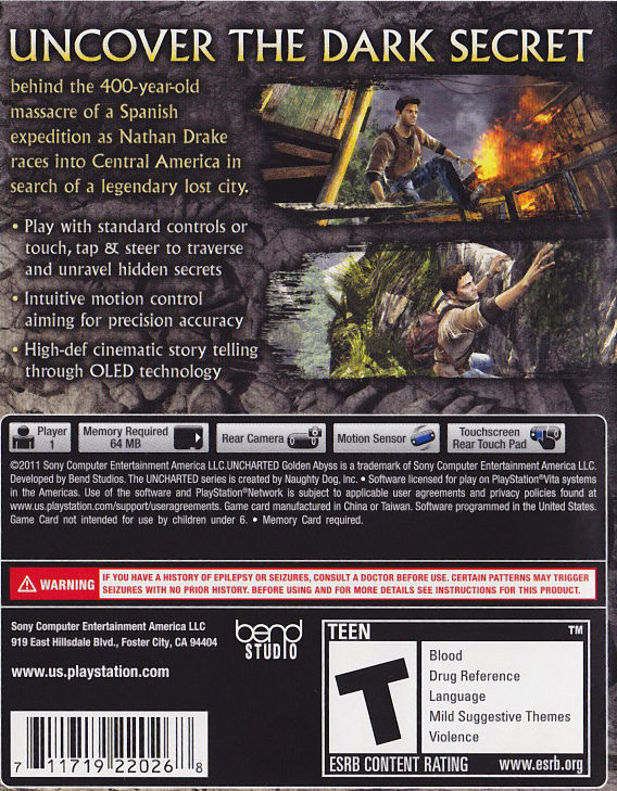 Uncharted: Golden Abyss PSV - Video Game - Used - CaveGamers - Image 2
