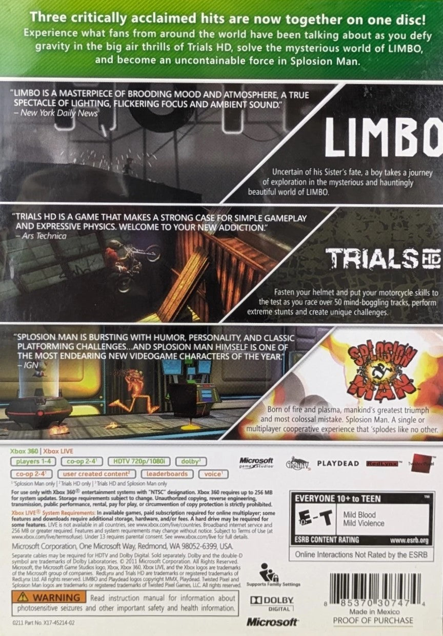 Triple Pack: Limbo, Trials HD, Splosion Man