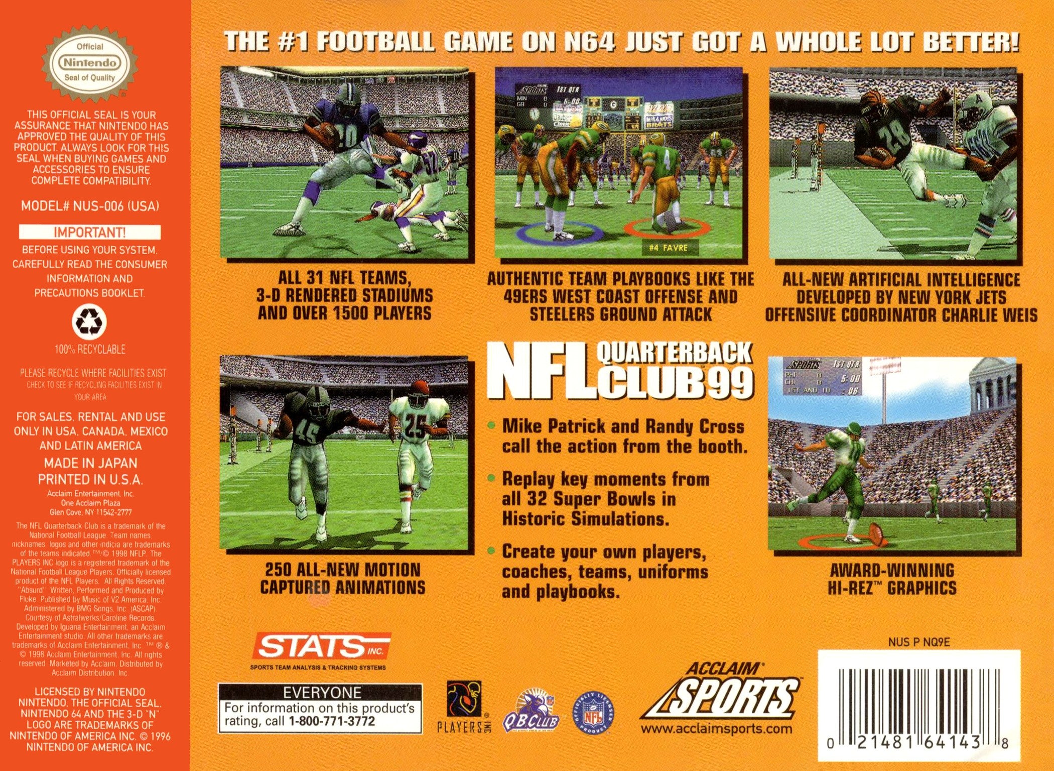 NFL Quarterback Club 99 N64 - Video Game - Used - CaveGamers - Image 2