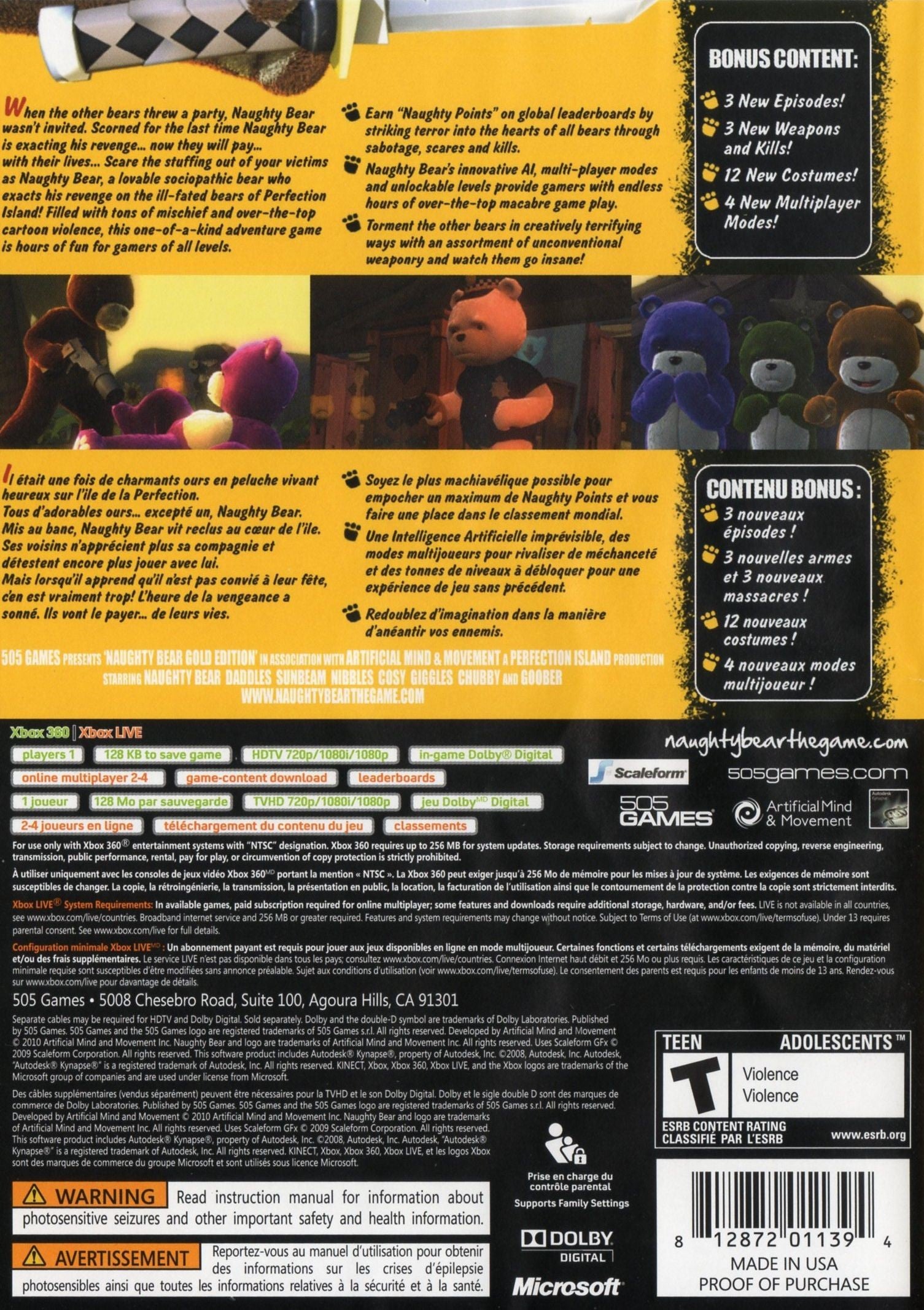 Naughty Bear: Gold Edition Xbox 360 - Video Game - Used - CaveGamers - Image 2