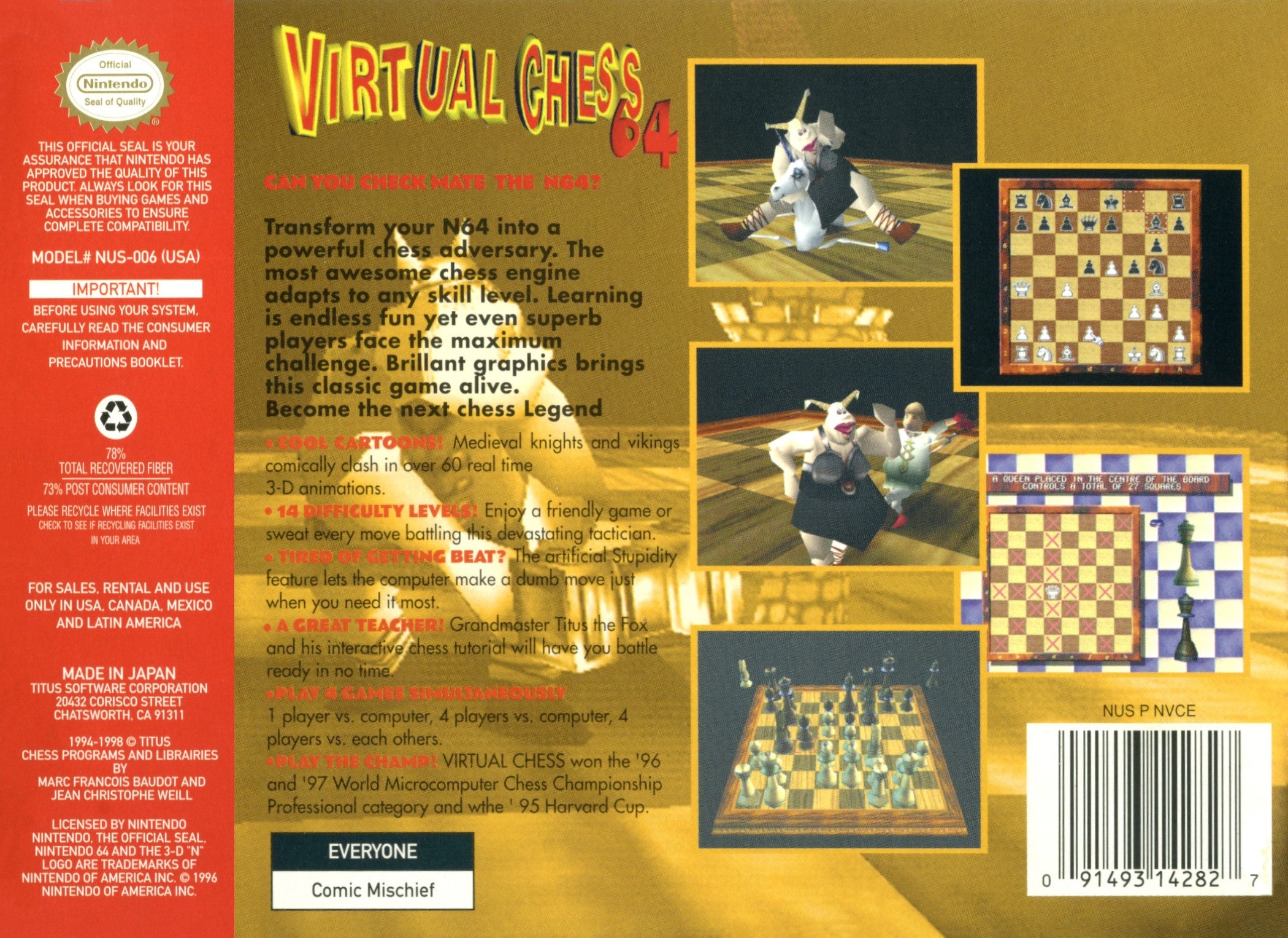 Virtual Chess 64 N64 - Video Game - Used - CaveGamers - Image 2