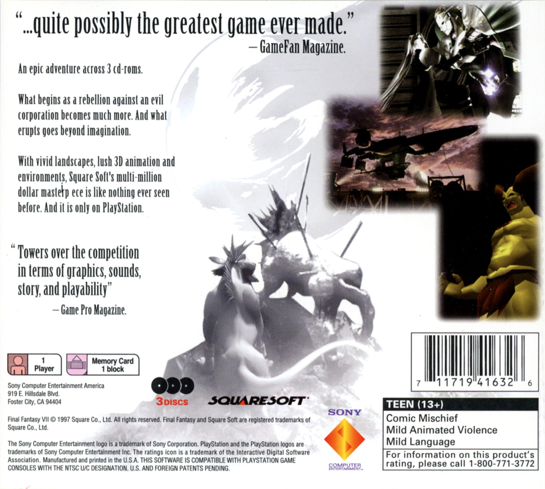 Final Fantasy VII [3 Discs] Playstation - Video Game - Used - CaveGamers - Image 2