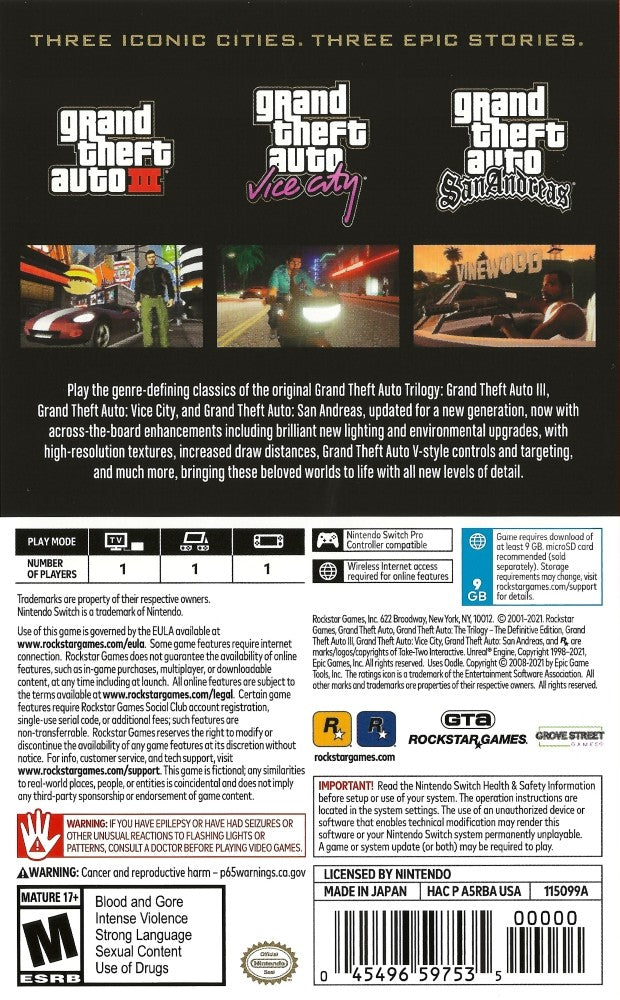 Grand Theft Auto: The Trilogy [Definitive Edition] Switch - Video Game - Used - CaveGamers - Image 2