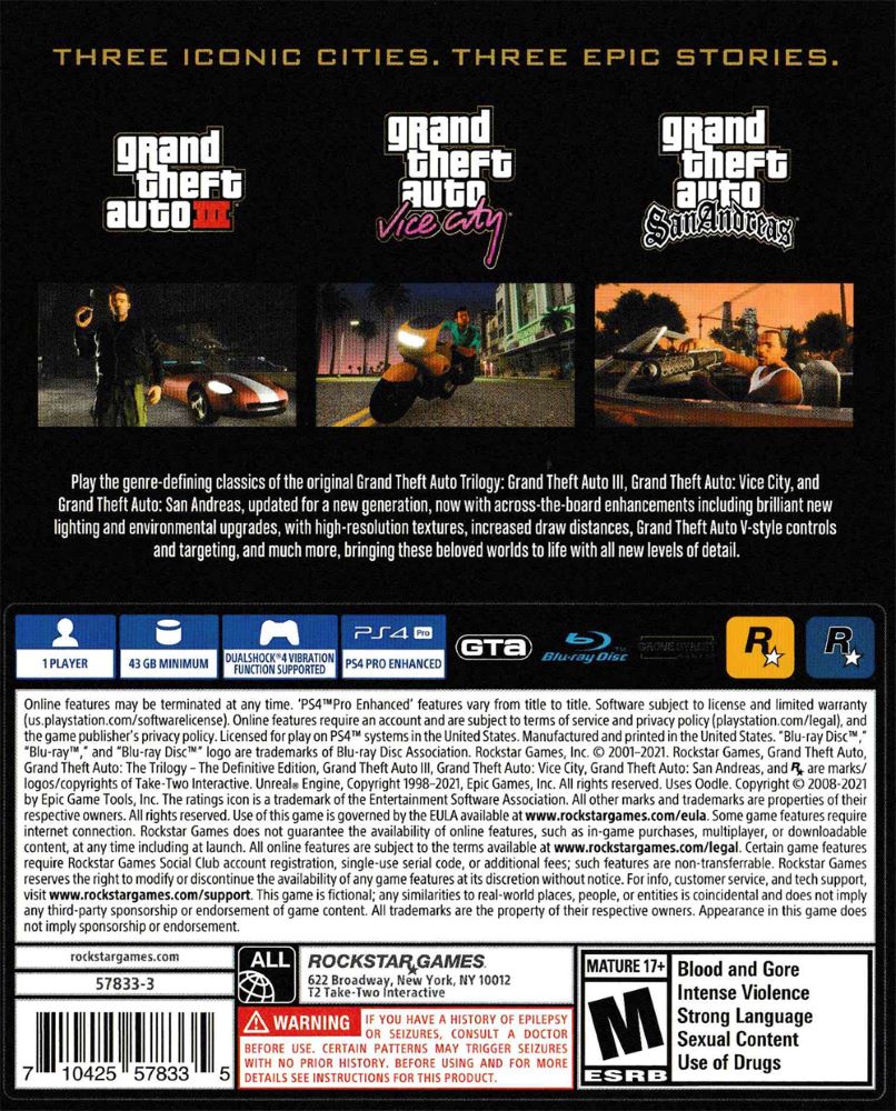 Grand Theft Auto: The Trilogy [Definitive Edition] PS4 - Video Game - Used - CaveGamers - Image 2