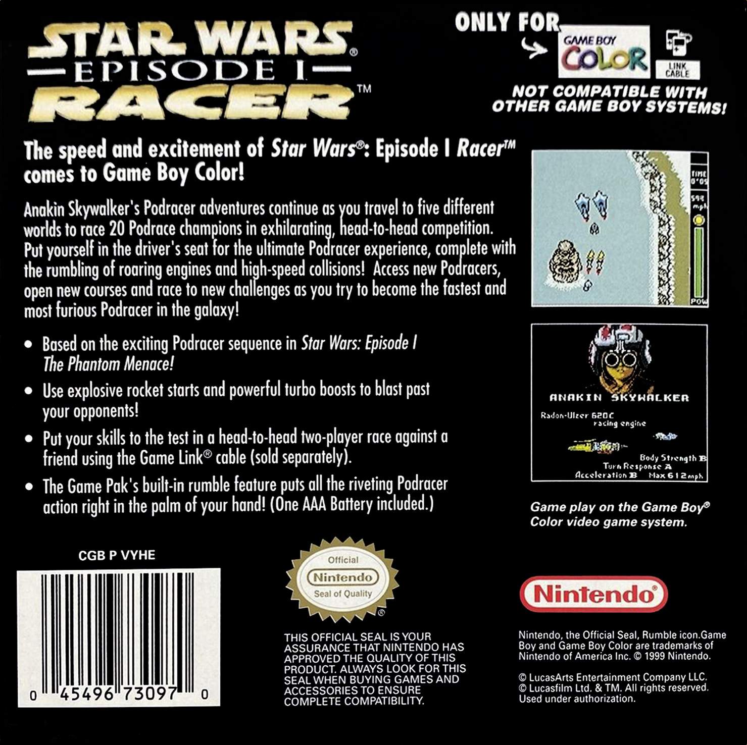 Star Wars Episode I Racer Game Boy Color - Video Game - Used - CaveGamers - Image 2
