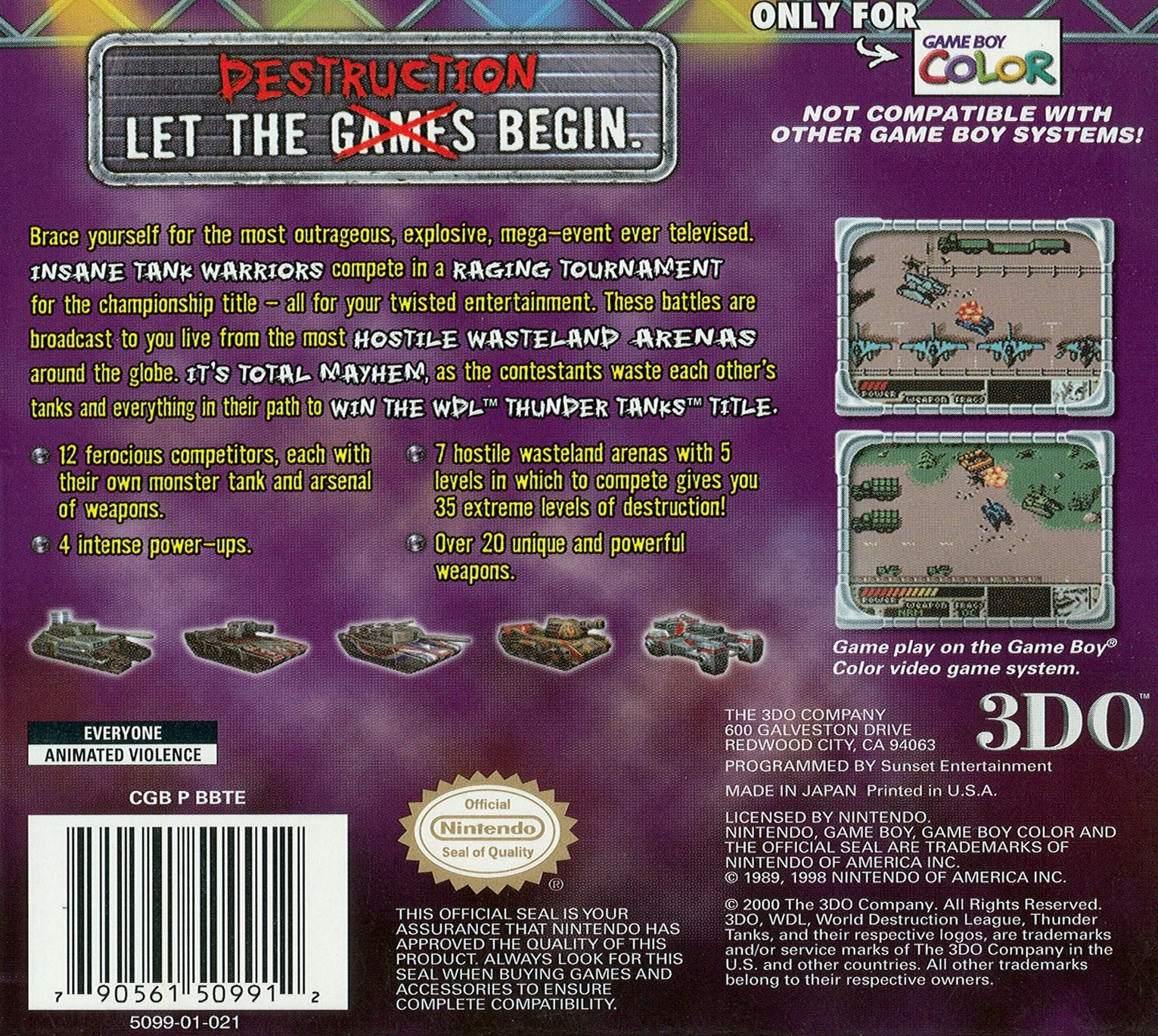 World Destruction League: Thunder Tanks Game Boy Color - Video Game - Used - CaveGamers - Image 2