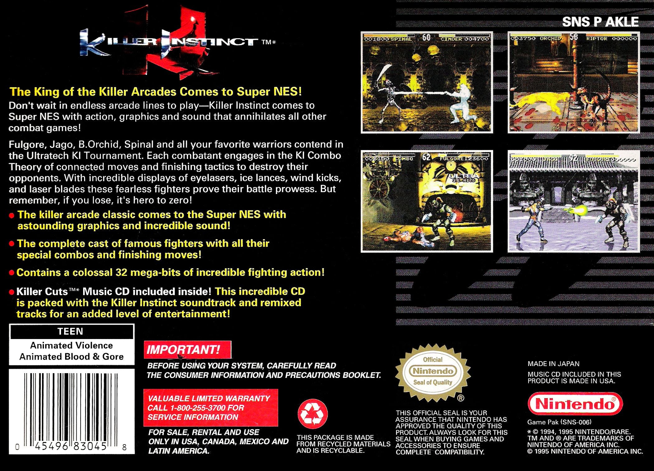 Killer Instinct SNES - Video Game - Used - CaveGamers - Image 2