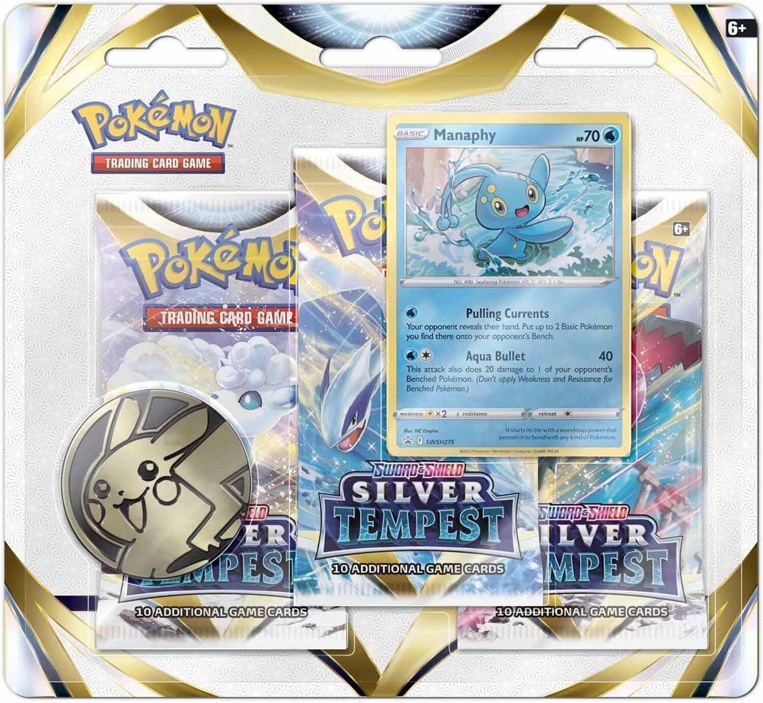 Pokemon TCG: Silver Tempest 3-Pack Blister - Manaphy - Trading Card - New - CaveGamers