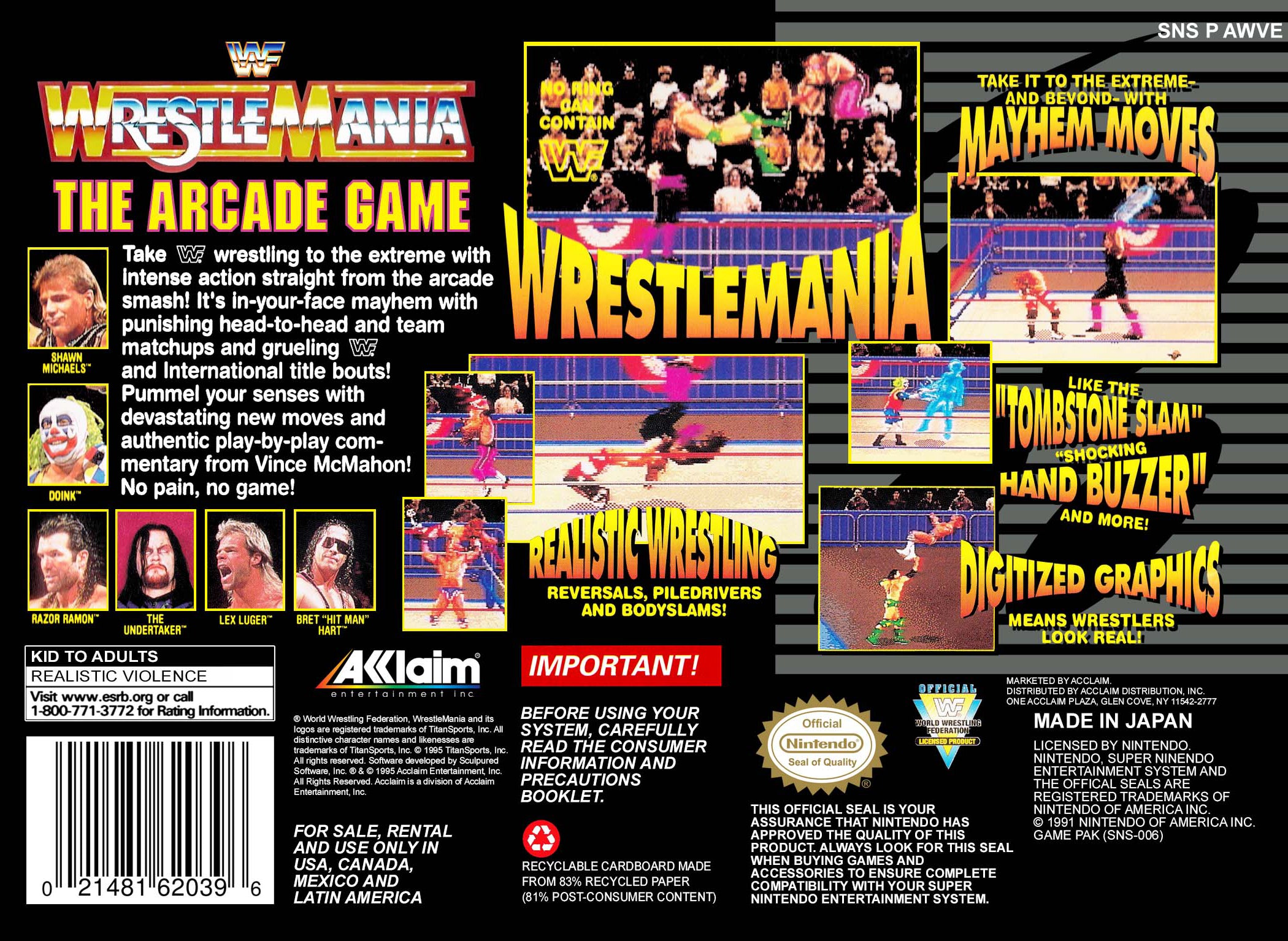WWF Wrestlemania: The Arcade Game SNES - Video Game - Used - CaveGamers - Image 2