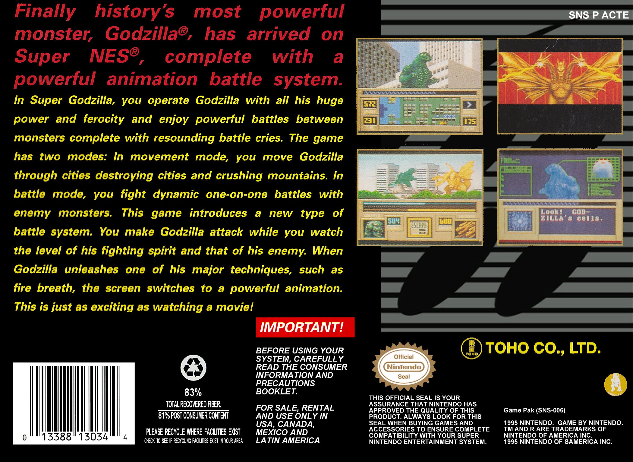 Super Godzilla SNES - Video Game - Used - CaveGamers - Image 2