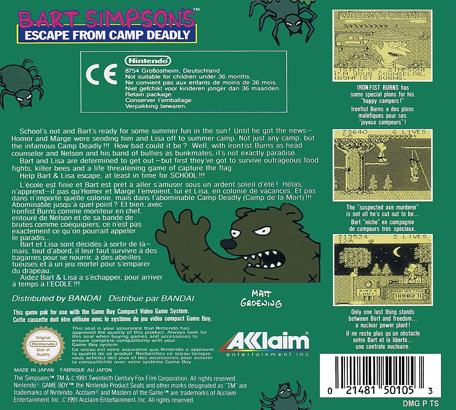 Bart Simpsons Escape from Camp Deadly Game Boy - Video Game - Used - CaveGamers - Image 2