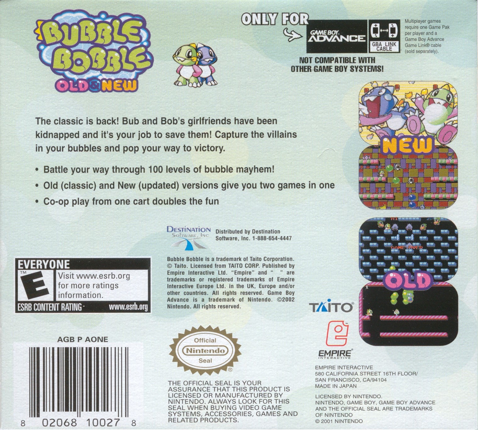 Bubble Bobble Old and New Game Boy Advance - Video Game - Used - CaveGamers - Image 2