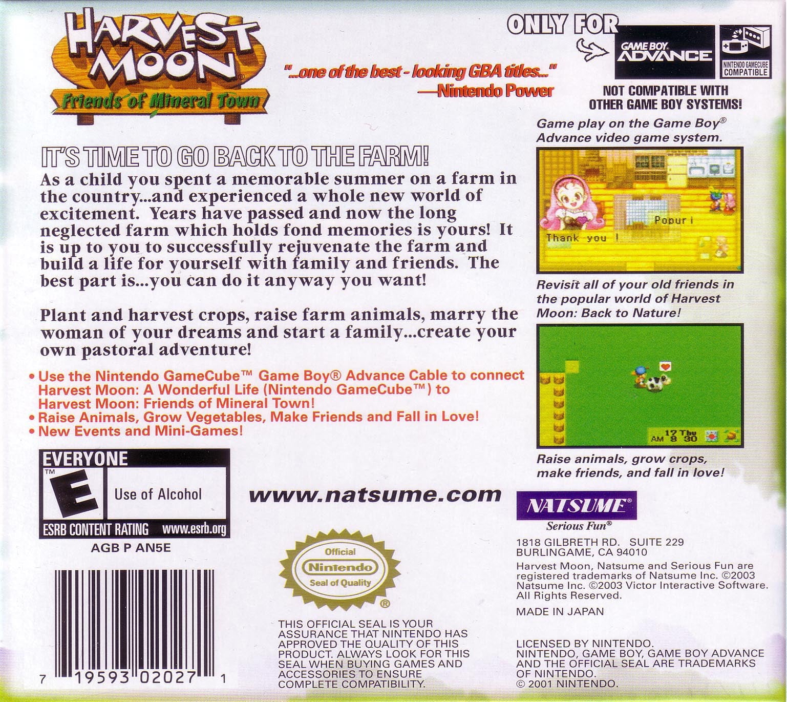Harvest Moon: Friends of Mineral Town Game Boy Advance - Video Game - Used - CaveGamers - Image 2