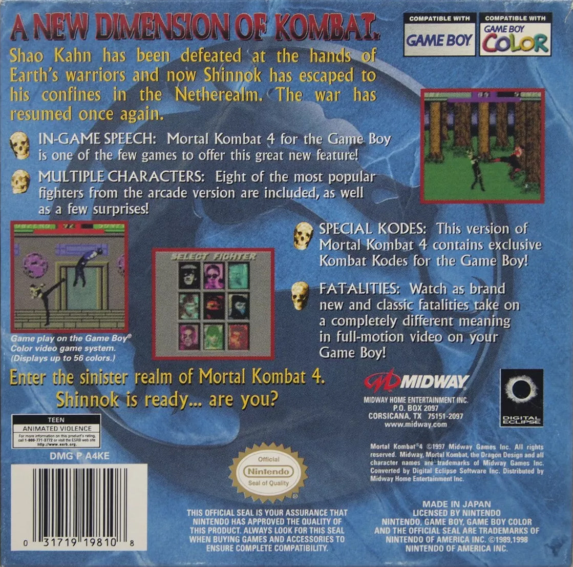 Mortal Kombat 4 Game Boy Color - Video Game - Used - CaveGamers - Image 2