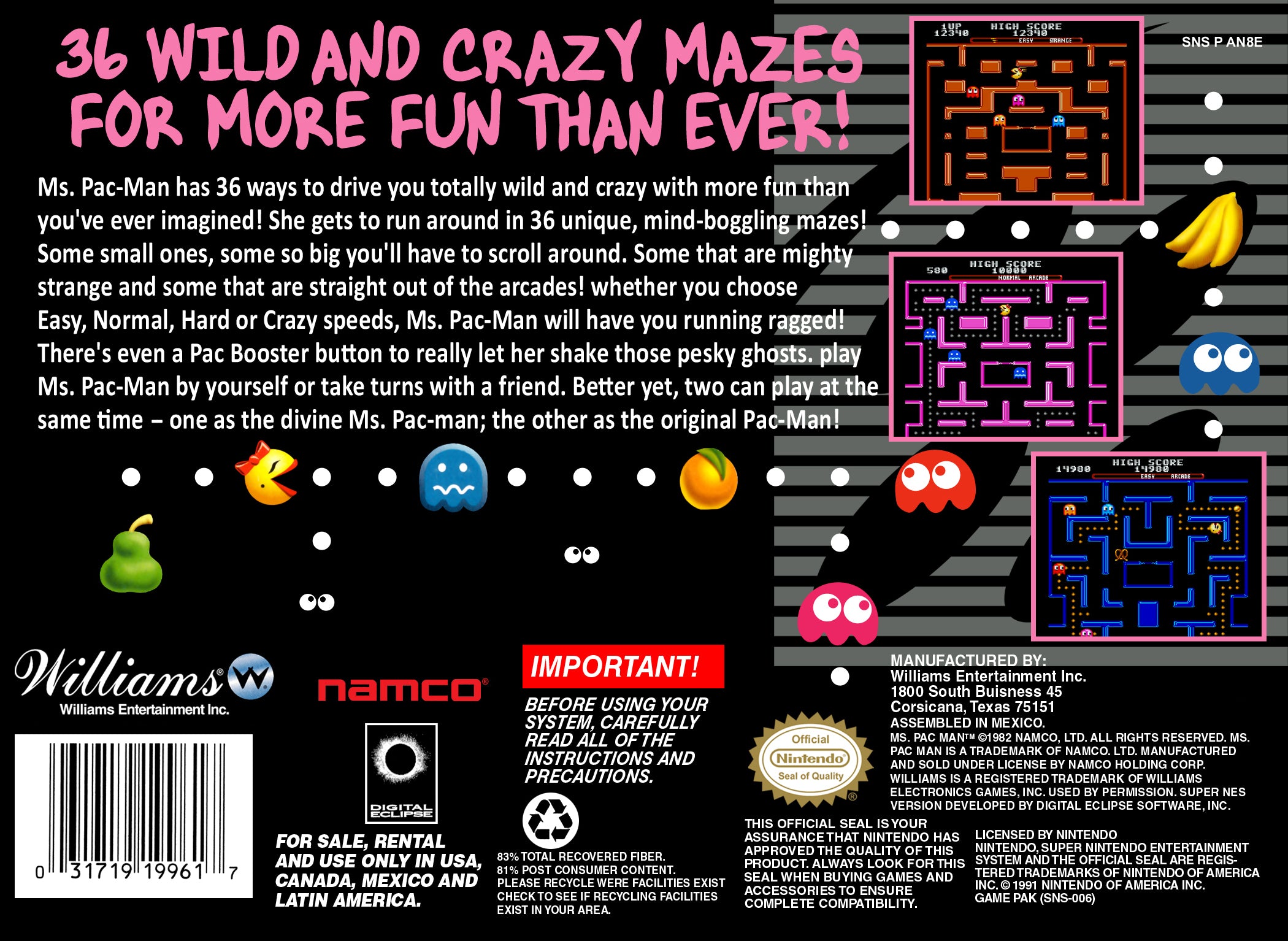 Ms. Pac-Man SNES - Video Game - Used - CaveGamers - Image 2