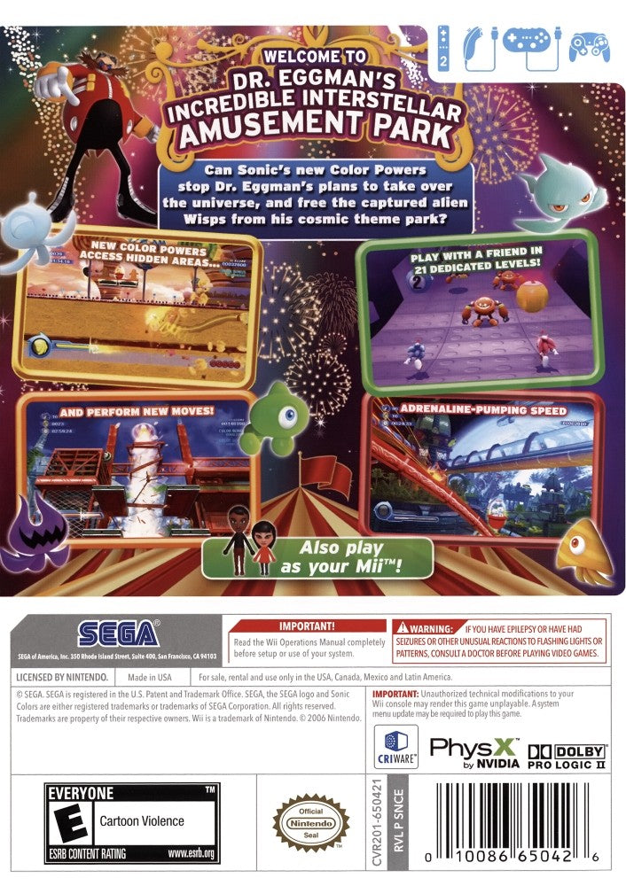 Sonic Colors Wii - Video Game - Used - CaveGamers - Image 2