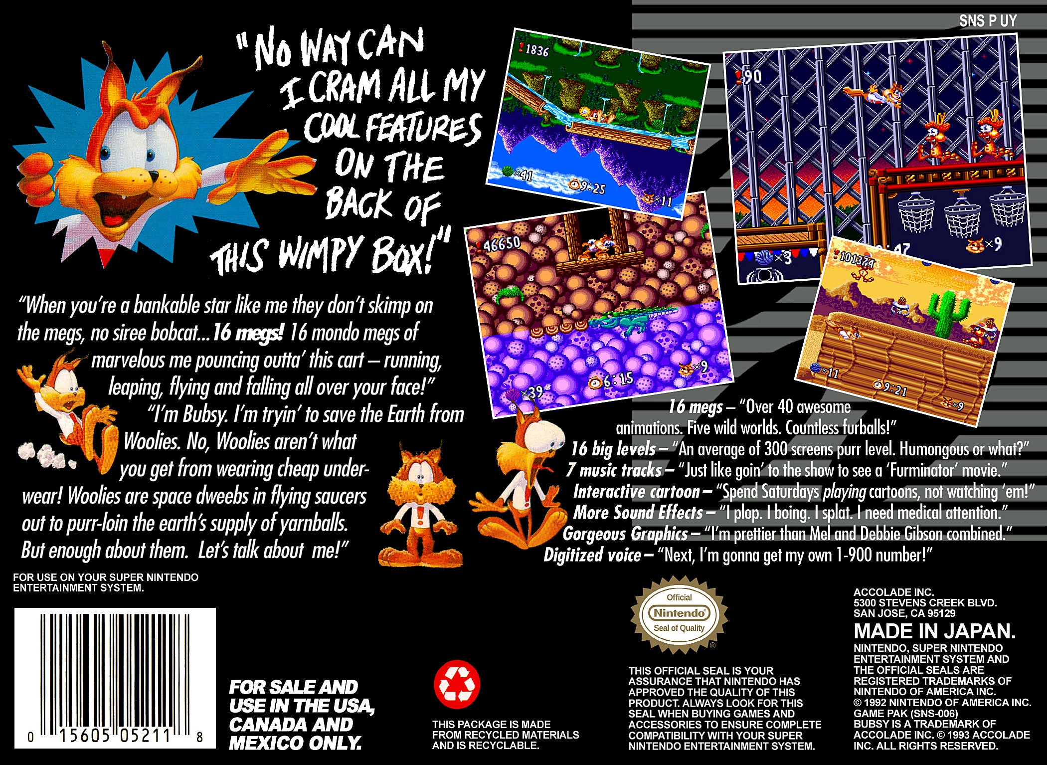 Bubsy SNES - Video Game - Used - CaveGamers - Image 2