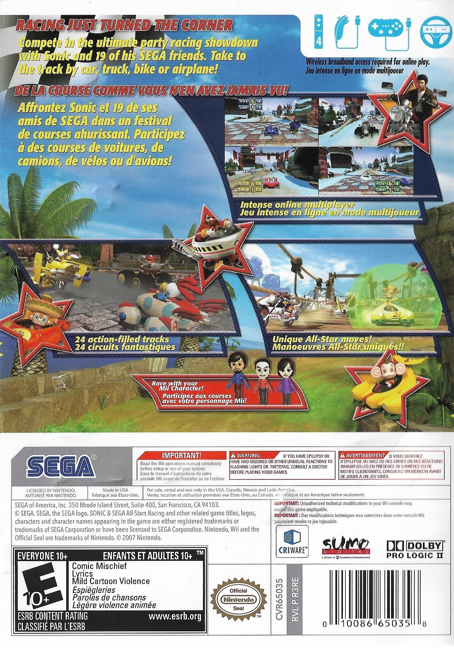 Sonic & Sega All Stars Racing Wii - Video Game - Used - CaveGamers - Image 2
