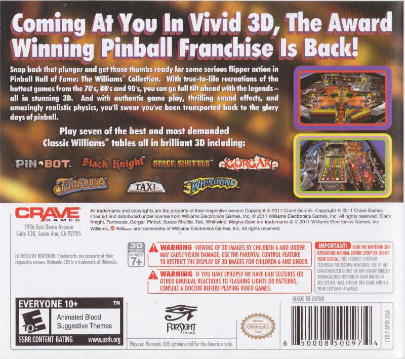 Pinball Hall of Fame: Williams Collection 3DS - Video Game - Used - CaveGamers - Image 2