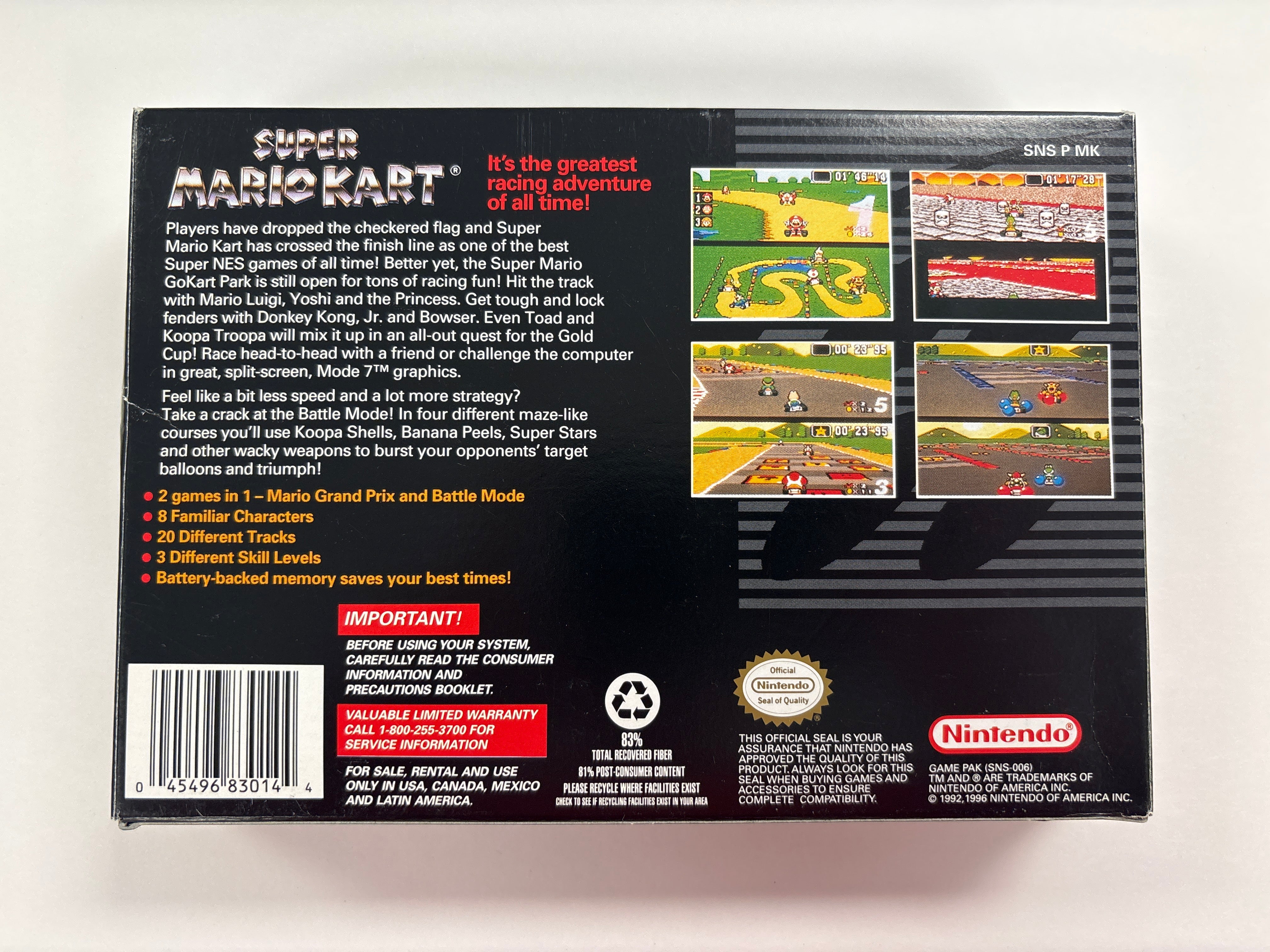 Super Mario Kart - Super Nintendo SNES Box & Manual Only No Game