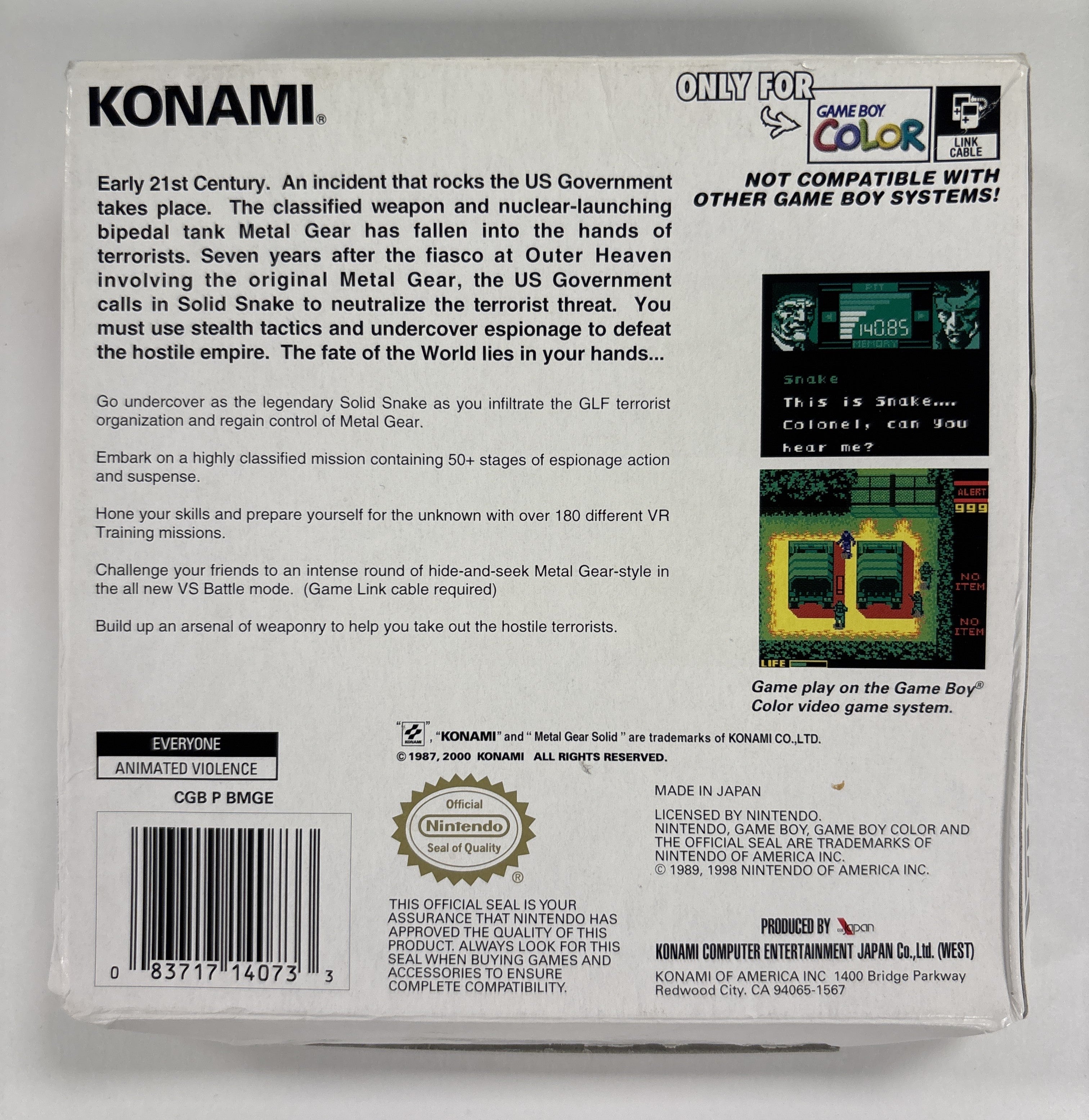 Metal Gear Solid - Nintendo Game Boy Color Box & Manual Only NO GAME