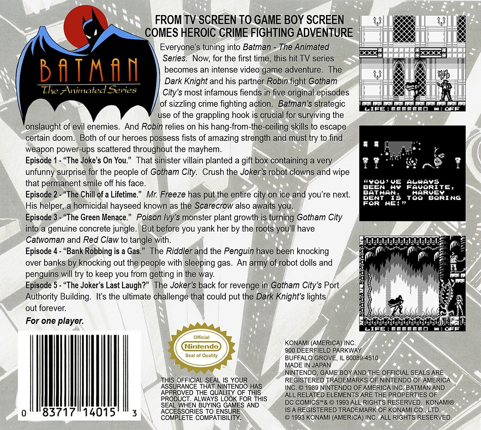 Batman The Animated Series hot for Nintendo Gameboy